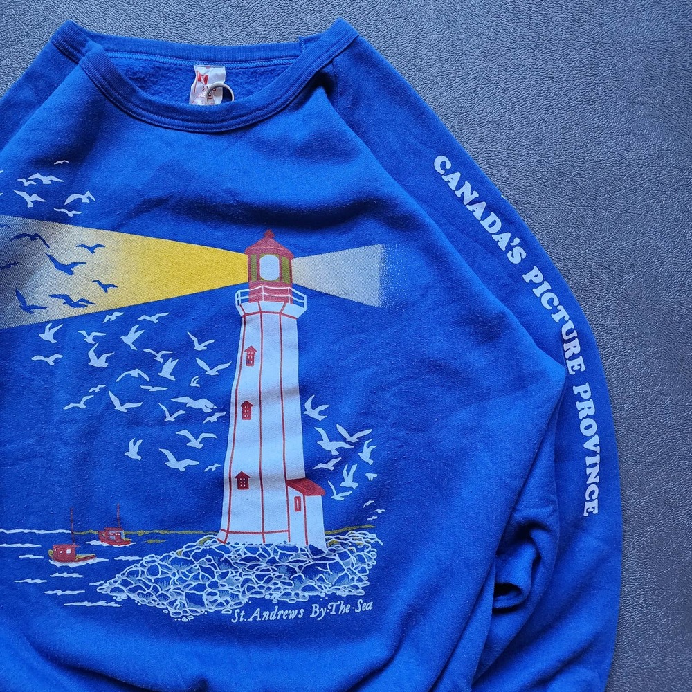 Vintage New Brunswick Lighthouse Blue Sweater  Adult Large
